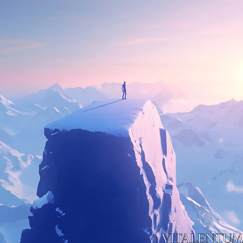 Man on Snowy Mountain Top