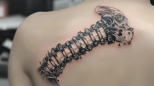Intricate Cyborg Tattoo Design on Back