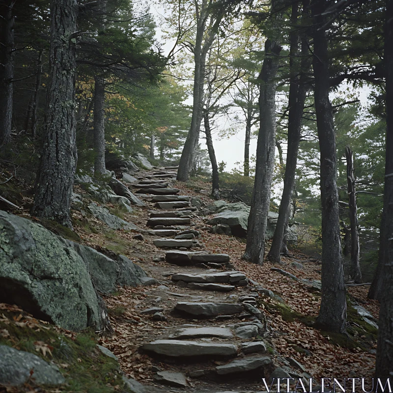 Serene Woodland Trail with Stone Steps