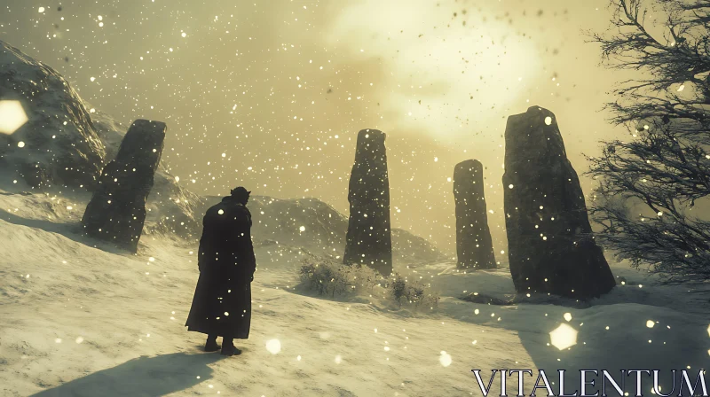 Snowy Landscape with Standing Stones