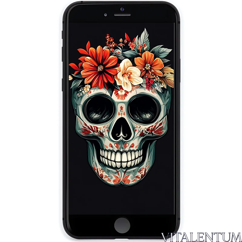 Skull with Flowers Illustration