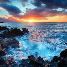 Ocean Sunset with Rocky Shoreline