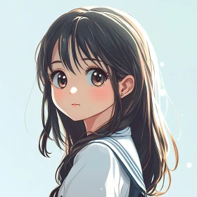 Anime Girl With Long Hair and School Uniform