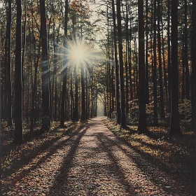 Forest Path with Sunlight and Shadows