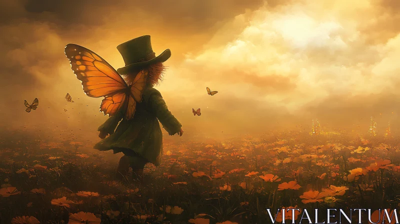 Whimsical Butterfly Child in Flower Field