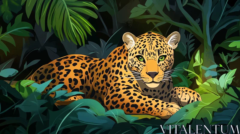 Resting Leopard Among Greenery
