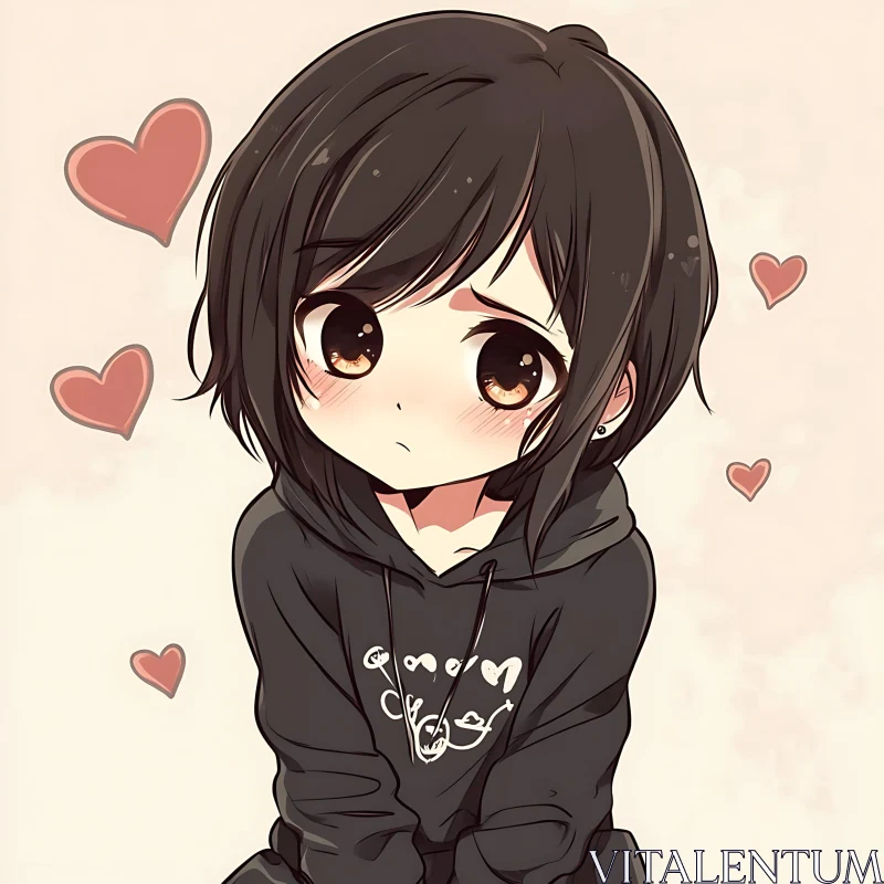 Adorable Anime Girl Surrounded by Hearts