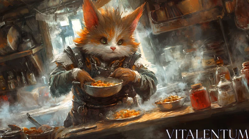 AI ART Anthropomorphic Cat Cooking a Meal