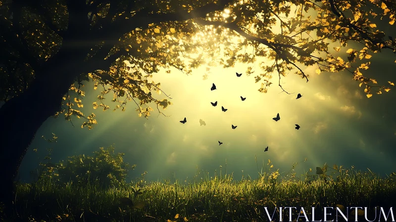 AI ART Sunlit Meadow with Butterflies