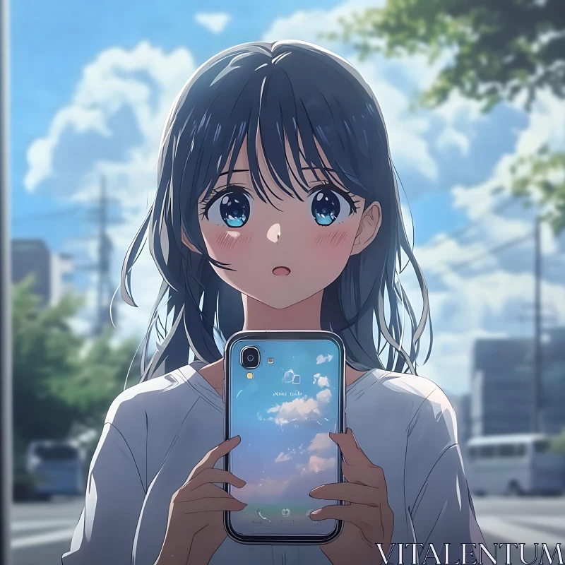 Serene Anime Girl in Urban Setting