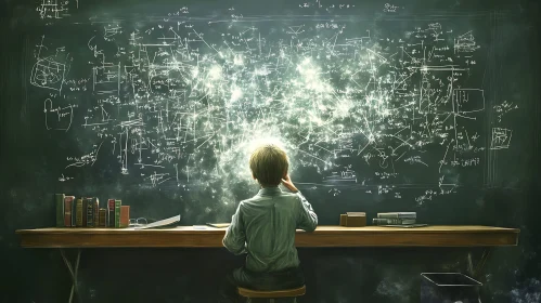 Person Contemplates Equations on Chalkboard
