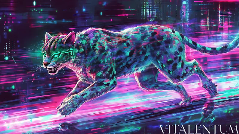 Futuristic Feline in Neon Metropolis AI Image