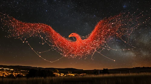 Starry Phoenix Rising Over Earth Landscape