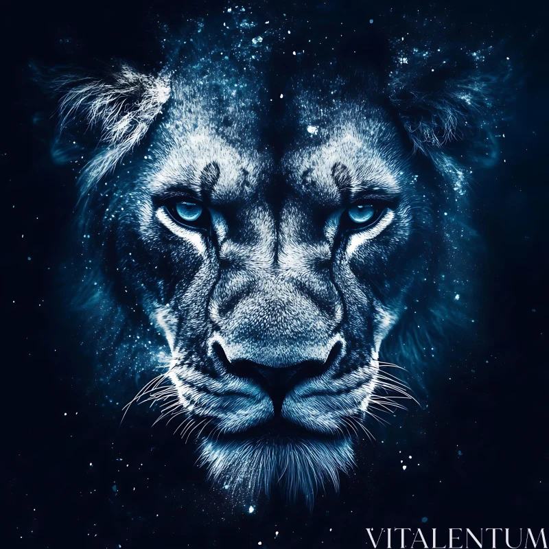 Celestial Lion Portrait in Blue Hues