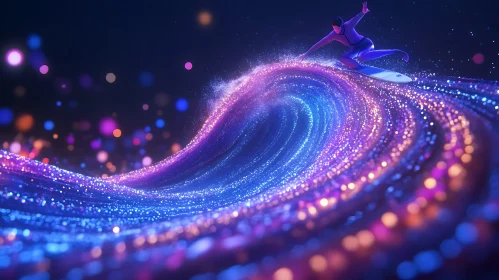 Neon Surfer on Abstract Wave