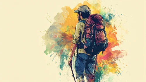 Man Hiking with Backpack Art