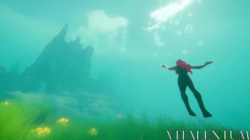 Submerged Dreamscape: Woman in Teal Waters