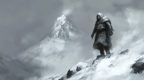 Figure in Snowy Mountain Landscape