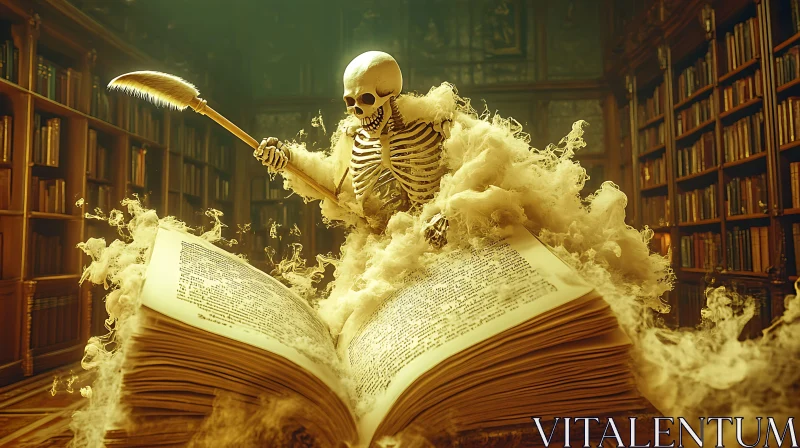 Ethereal Skeleton in Library Art