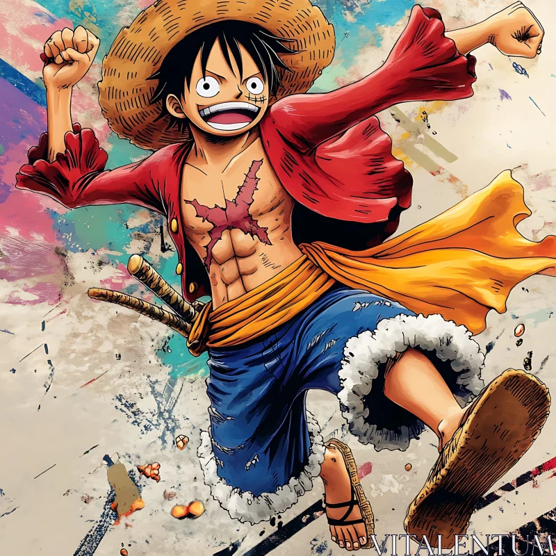 Joyful Anime Character in Dynamic Action Pose