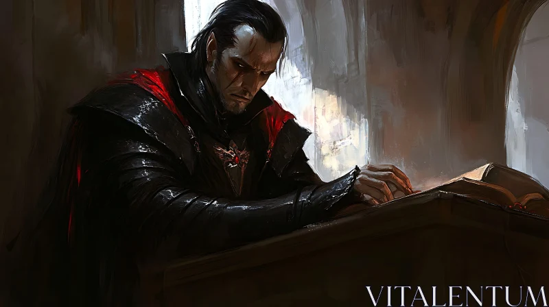 Brooding Man Engrossed in a Book