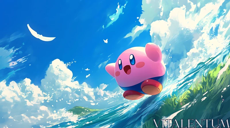 Cartoon Character Soaring Above Waves