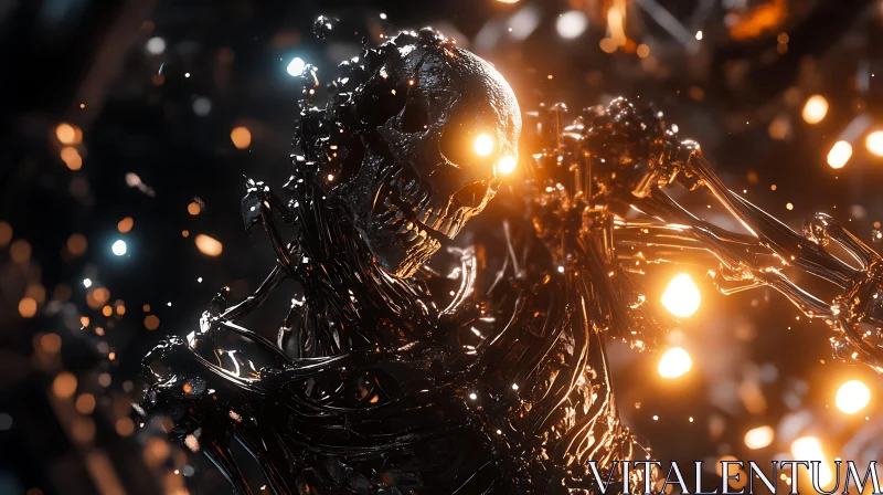 Dark Metallic Skeleton with Glowing Eyes