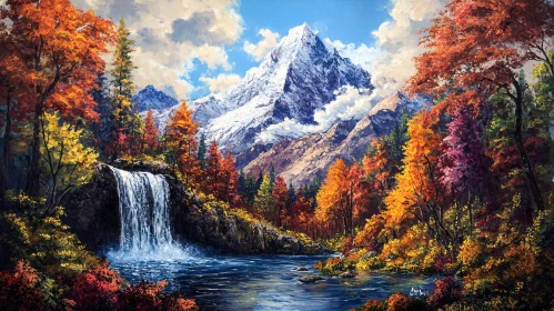 Scenic Mountain and Waterfall Artwork