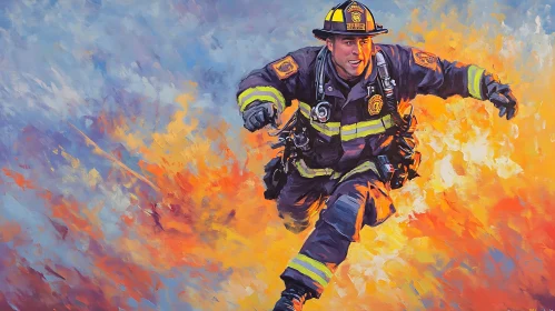 Running Firefighter in Fiery Abstract