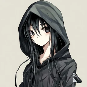 Pensive Anime Girl in Hoodie