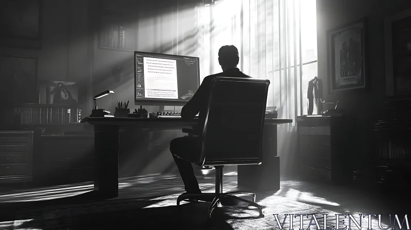 Classic Office Interior with Man Working