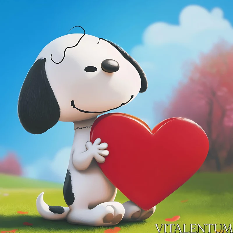 Cartoon Character with Red Heart in Nature