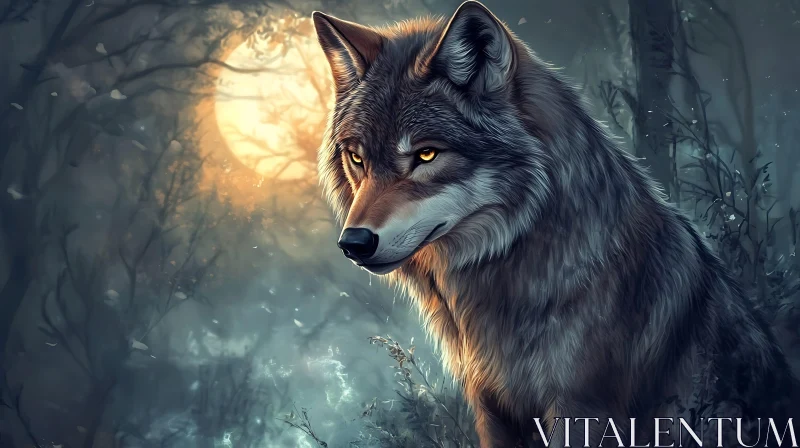 Mystical Wolf Portrait Under Moon