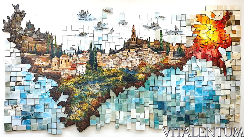 Abstract Mosaic Tile Cityscape