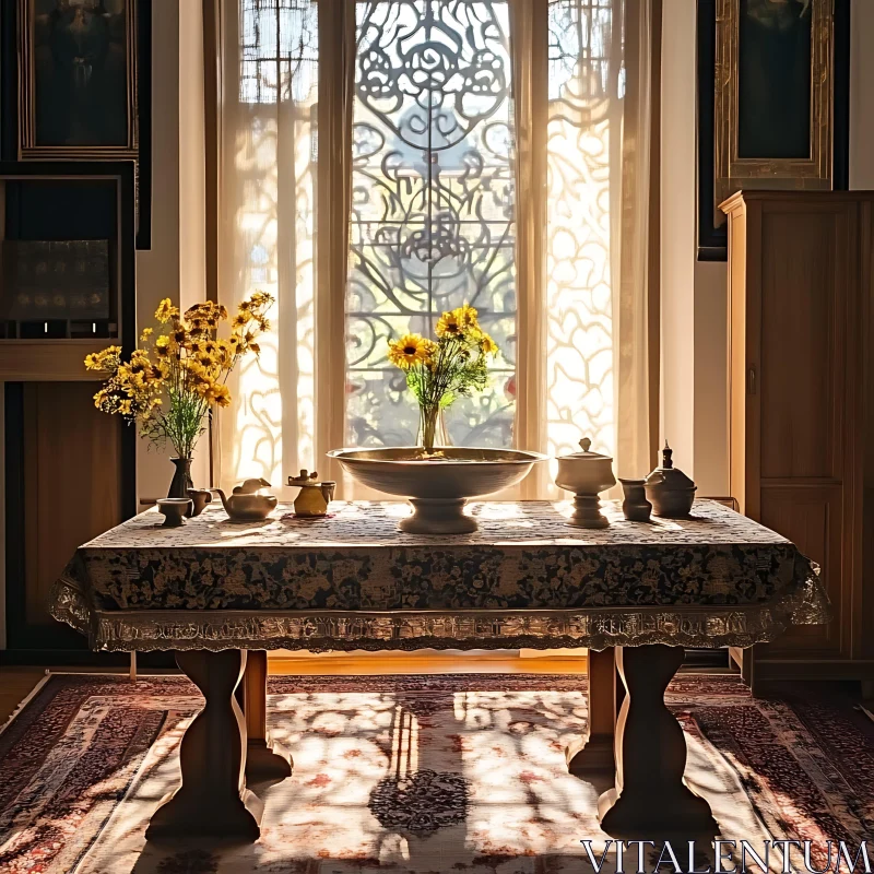 Vintage Interior Scene with Sunflowers