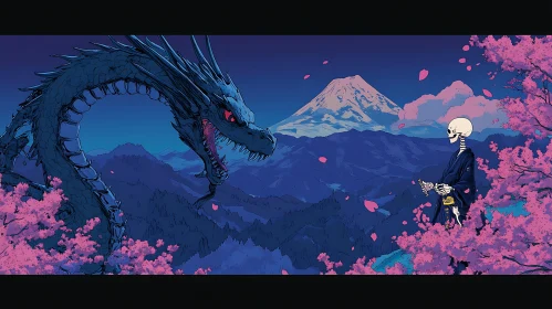 Enchanted Battle Scene with Dragon and Samurai