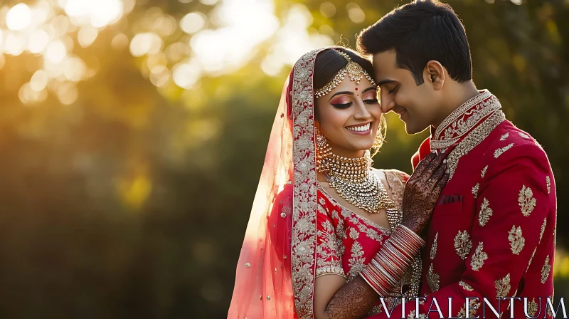 Elegant Wedding Portrait: A Couple's Loving Embrace AI Image