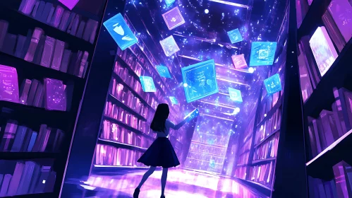 Magical Library with Glowing Tomes