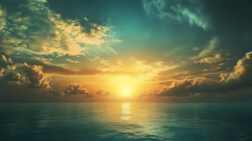 Golden Sunset Reflection on Calm Ocean