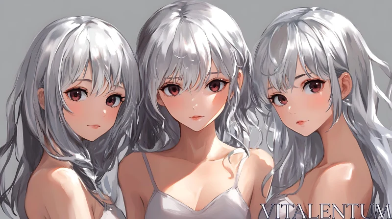 Anime Trio with Silver Hair and Red Eyes