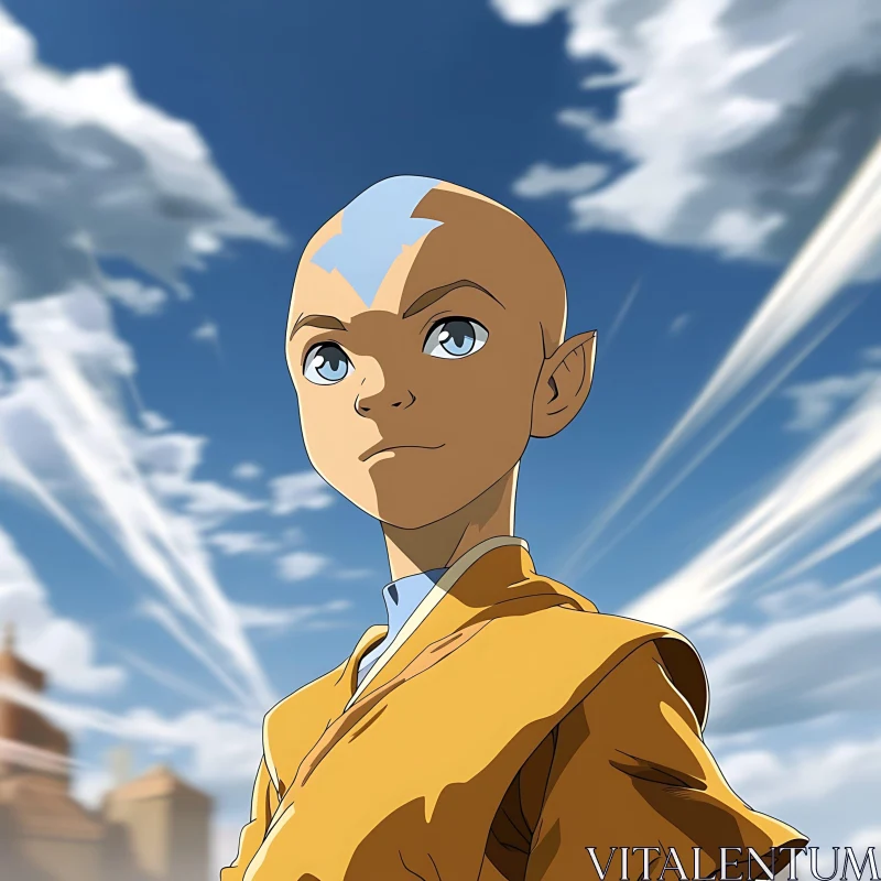 Determined Anime Hero Under a Cloudy Sky