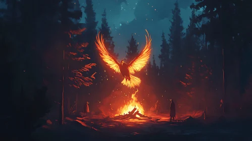 Forest Campfire with Phoenix