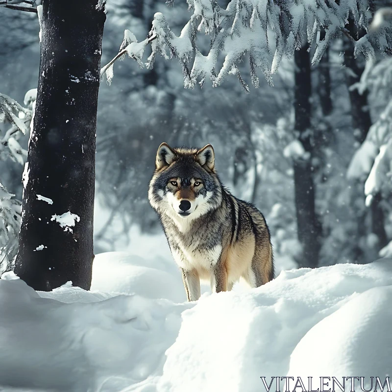 Lone Wolf in Snowy Woods