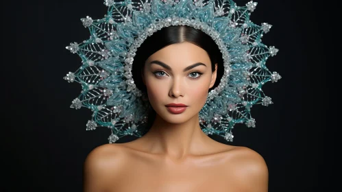 Beautiful Woman with Blue Crystal Headpiece | Celebrity Photography