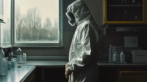 Person in Protective Suit, Laboratory Setting