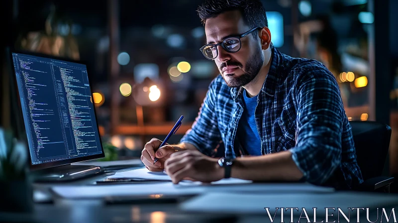 Man Coding Late at Night AI Image
