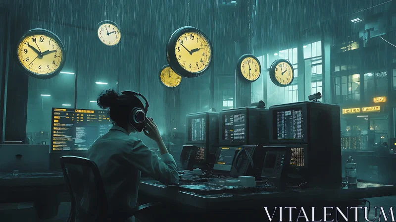 Rainy Data Center with Floating Clocks