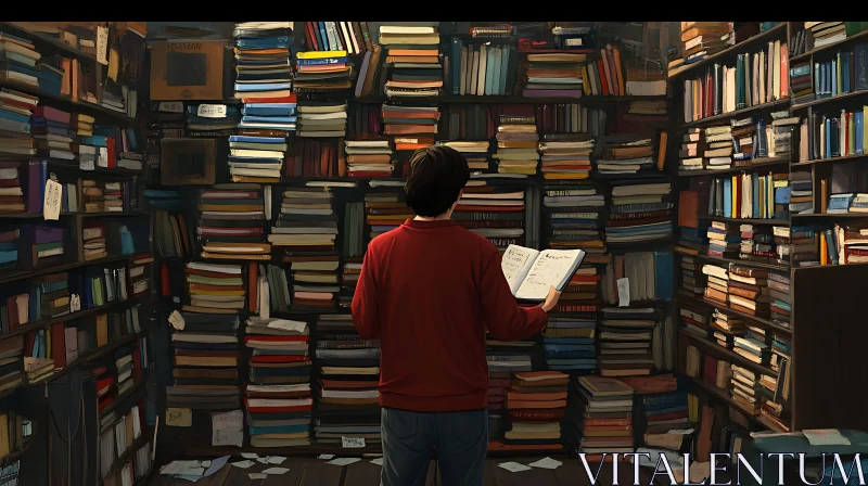 AI ART Reader Surrounded by Stacks of Books