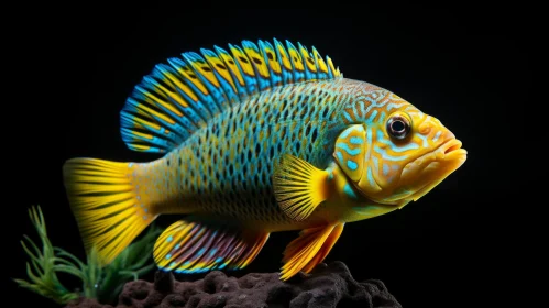 Exquisite Blue and Yellow Fish: A Baroque Animal Portrait in Junglecore Style