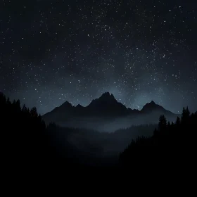 Mountains at Night Under Starry Sky